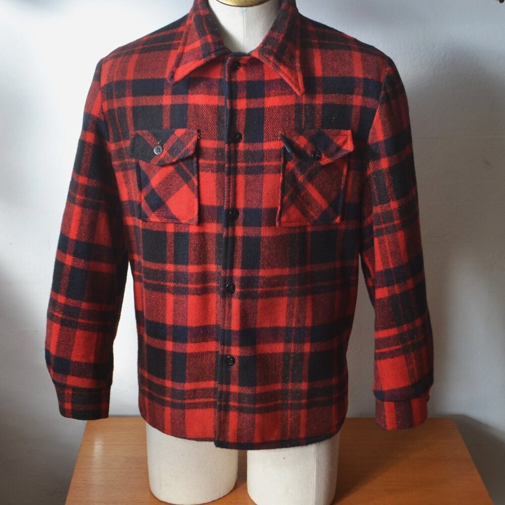 Wool CPO Jacket/ Plaid Shirt Jacket/ Man Made Fur Lining/ Vintage Hunting Jacket